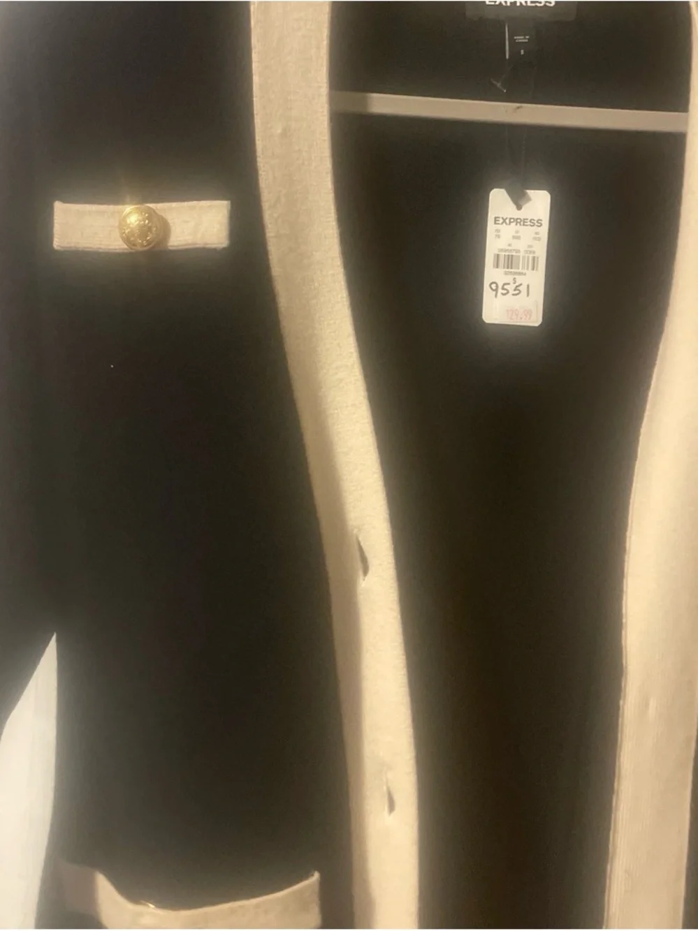 Express Black Blazer with Cream Trim & Gold Buttons